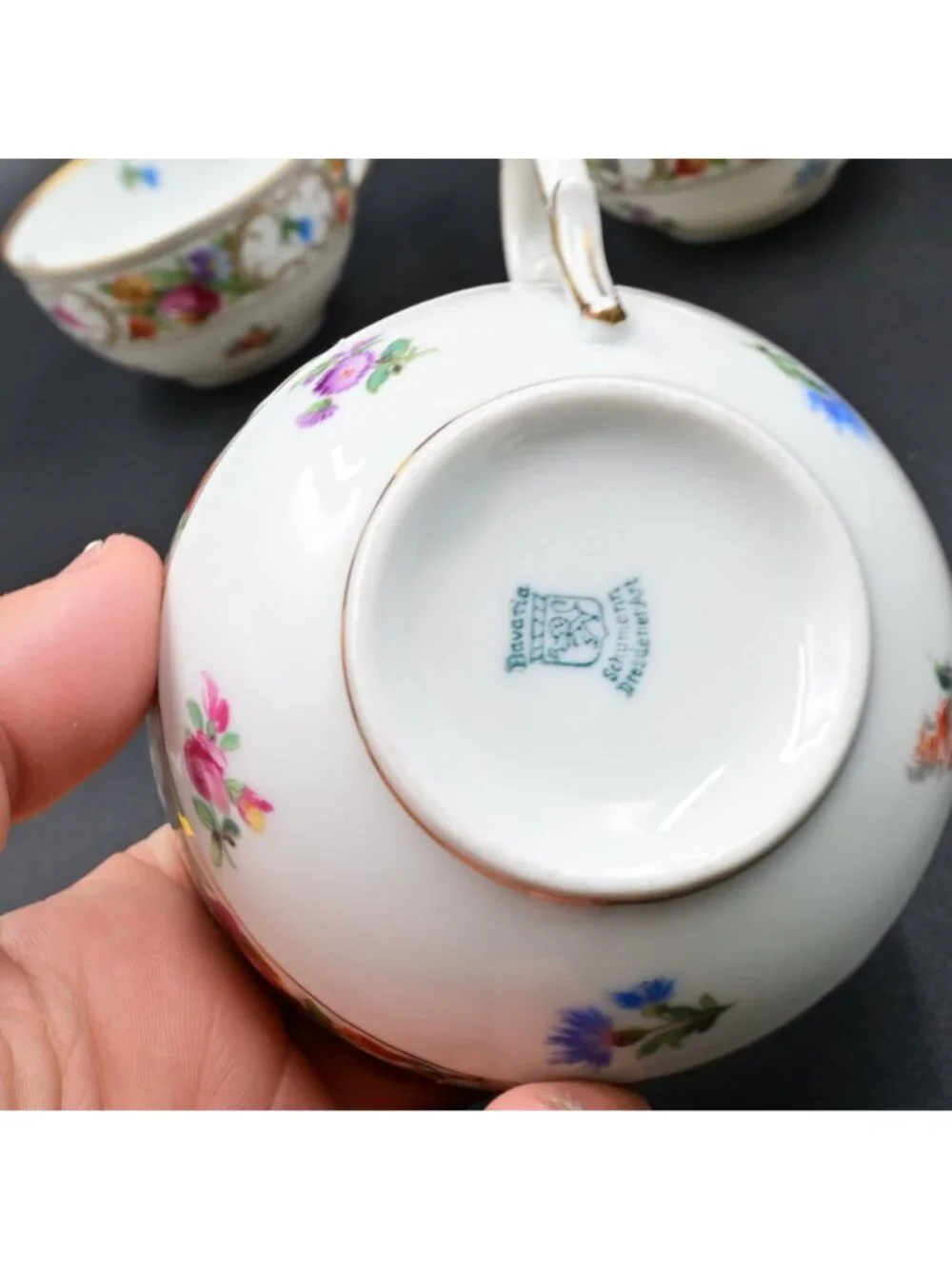 Schumann Bavaria Empress Dresden Flowers Teacups Lot of 3 Vintage